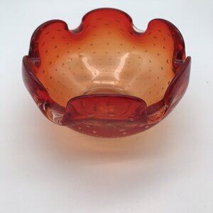 Art Glass Bullicante Bowl Ashtray Red Amberina Controlled Bubble Candy Trinket